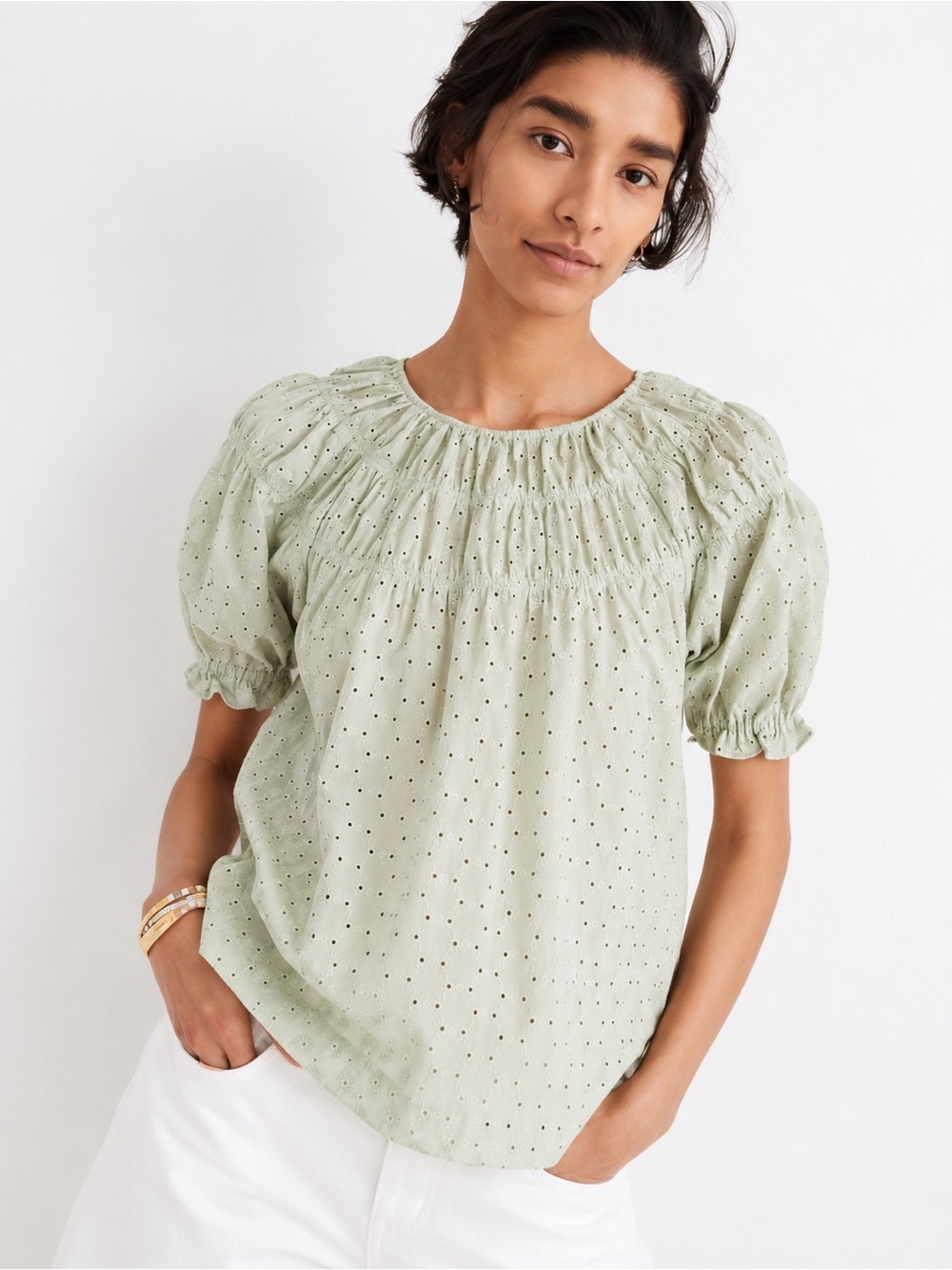 Madewell Daisy Embroidered Eyelet Puff Sleeve Top